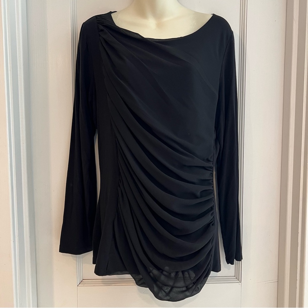 DKNYC Black Long Sleeve Draped Side Top Size Large